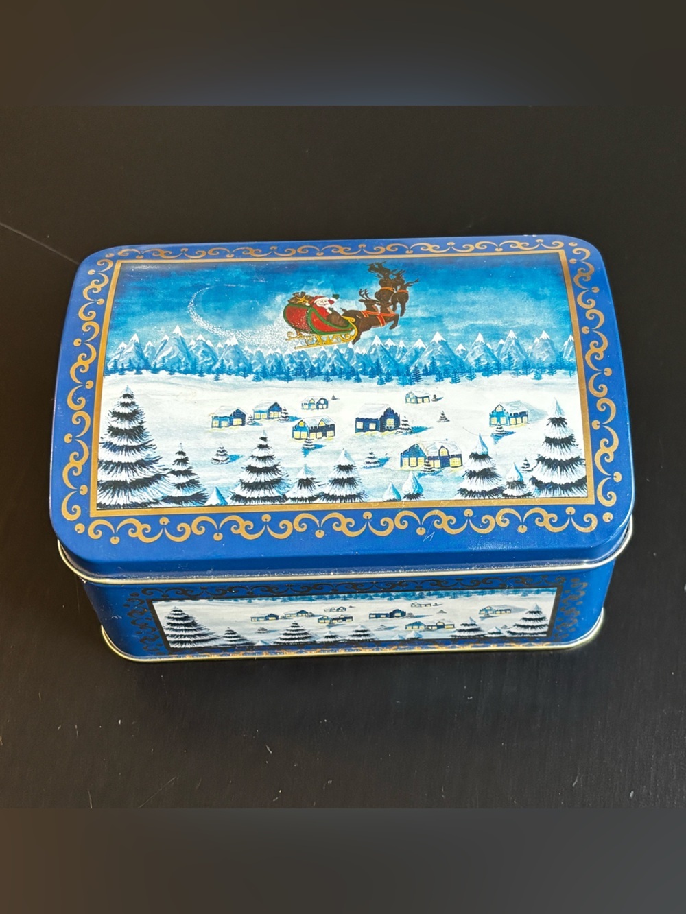 $5 ADD ON Holiday Santa Sleigh Snow Scene Decorative Tin Box by The Tin Box Co.
